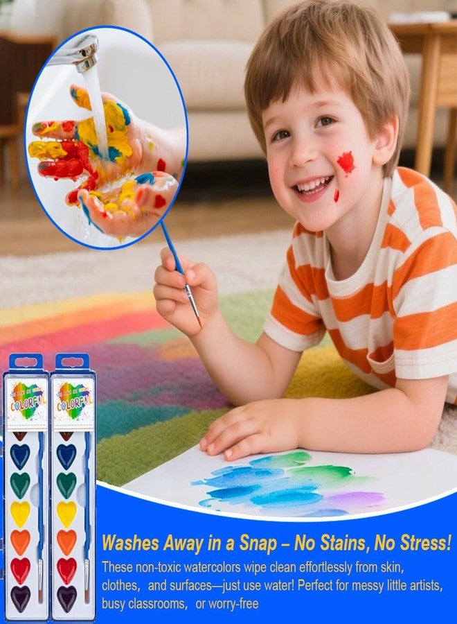 ARTLYMERS 4 Pack Water Color Paint Sets for Kids, 8 Colors Heart Watercolor Paint Set with Paintbrush Washable, Valentines Gifts Art Supplies for Preschool Classroom Party Favor Prizes Exchange - Image 4